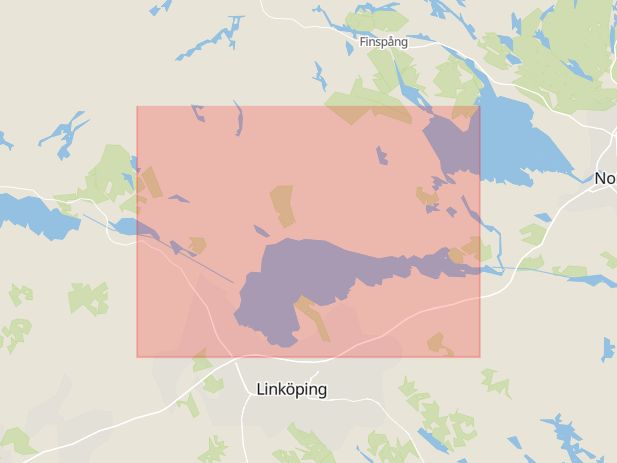 Karta som med röd fyrkant ramar in Linköping, Norrköping, Östergötland, Östergötlands län