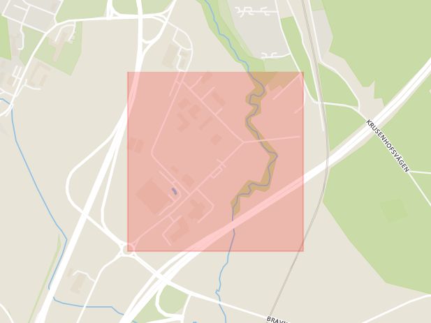 Karta som med röd fyrkant ramar in Åby, Pjältvägen, Norrköping, Östergötlands län