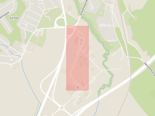 Karta som med röd fyrkant ramar in Östergötland, Åby, Norrköping, Urbergsgatan, Hydraulvägen, Tennisvägen, Gärstad, Linköping, Östergötlands län