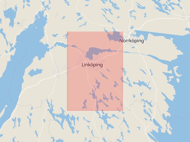 Karta som med röd fyrkant ramar in Linköpings Kommun, Linköping, Östergötlands län