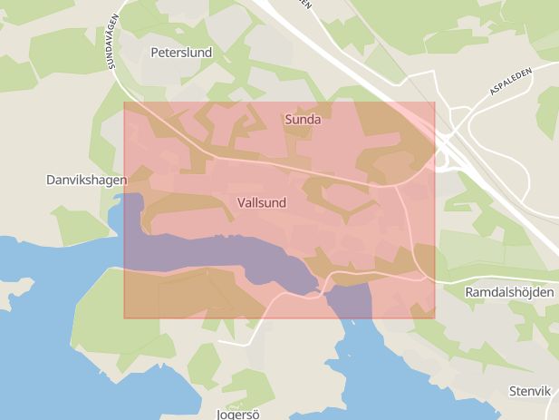 Karta som med röd fyrkant ramar in Vallsund, Oxelösund, Södermanlands län