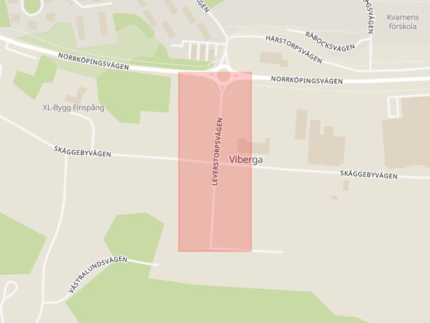 Karta som med röd fyrkant ramar in Östergötland, Leverstorpsvägen, Finspång, Östergötlands län
