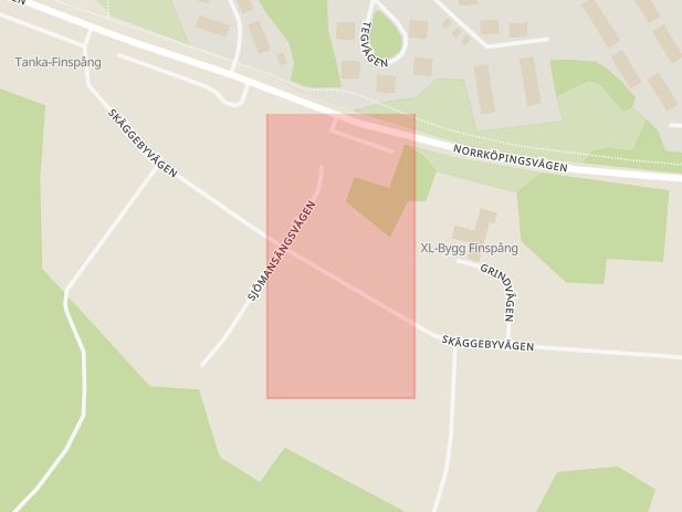 Karta som med röd fyrkant ramar in Östergötland, Norrköping, Ekedalsvägen, Finspång, Östergötlands län