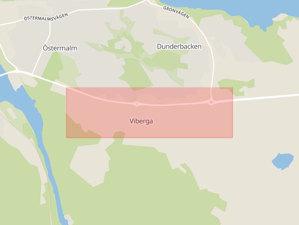 Karta som med röd fyrkant ramar in Skäggebyvägen, Finspång, Vikingstad, Linköping, Motala, Östergötlands län