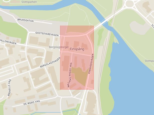 Karta som med röd fyrkant ramar in Stationsvägen, Finspång, Östergötlands län