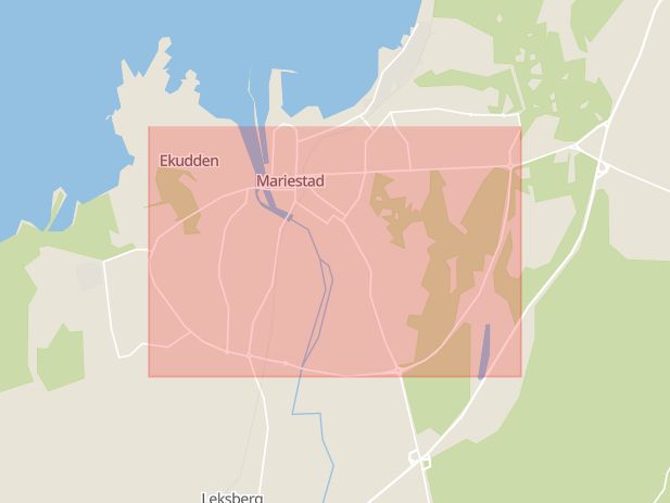 Karta som med röd fyrkant ramar in Marieforsleden, Mariestad, Västra Götalands län