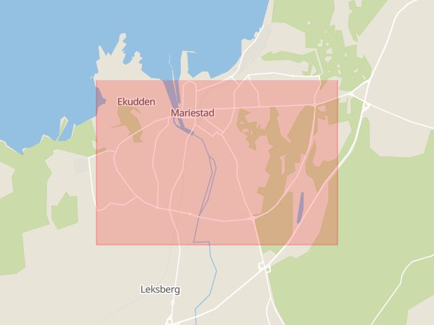 Karta som med röd fyrkant ramar in Marieforsleden, Mariestad, Västra Götalands län