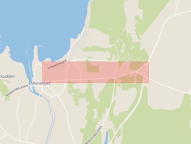 Karta som med röd fyrkant ramar in Stockholmsvägen, Mariestad, Västra Götalands län