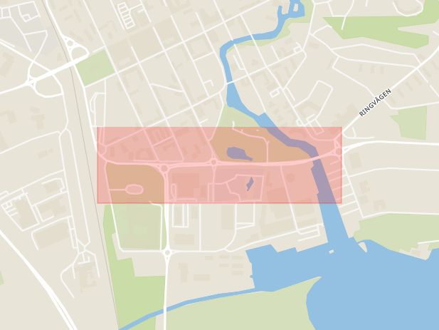 Karta som med röd fyrkant ramar in Hamnvägen, Nyköping, Södermanlands län