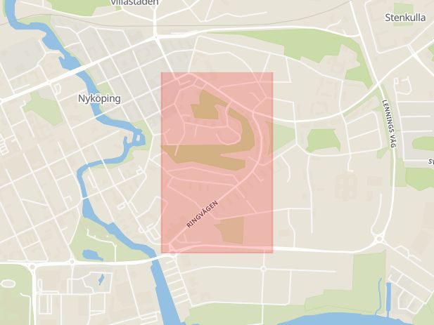 Karta som med röd fyrkant ramar in Ringvägen, Norrköping, Nyköping, Södermanlands län