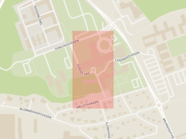 Karta som med röd fyrkant ramar in Nyköpings Lasarett, Nyköping, Södermanlands län