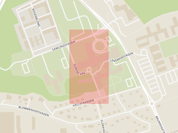 Karta som med röd fyrkant ramar in Nyköpings Lasarett, Annegatan, Nyköping, Södermanlands län