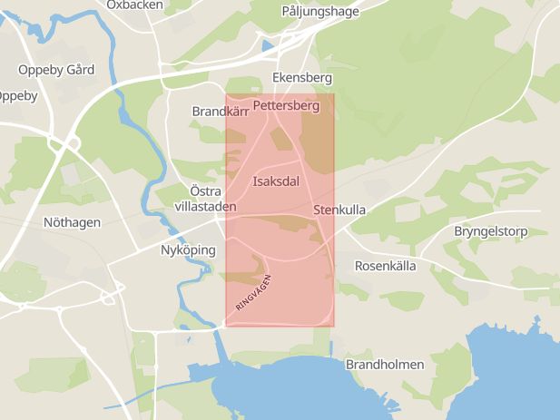 Karta som med röd fyrkant ramar in Lennings Väg, Nyköping, Södermanlands län