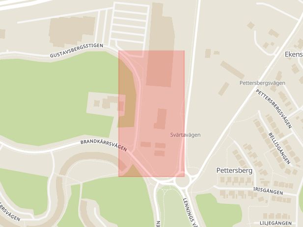 Karta som med röd fyrkant ramar in Gustavsbergsstigen, Norrköping, Nyköping, Södermanlands län