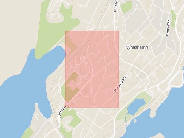 Karta som med röd fyrkant ramar in Heimdalsvägen, Nynäshamn, Stockholms län