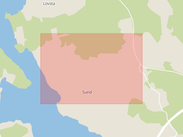 Karta som med röd fyrkant ramar in Sund, Trosa, Södermanlands län