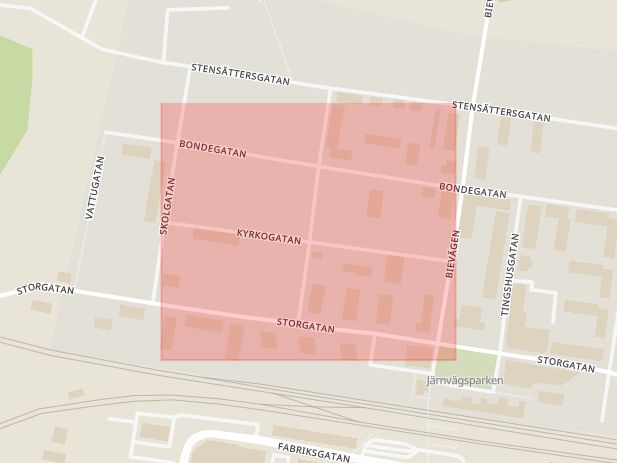 Karta som med röd fyrkant ramar in Kyrkogatan, Katrineholm, Södermanlands län