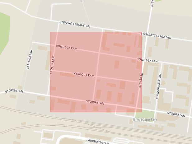 Karta som med röd fyrkant ramar in Fordonsgas, Kyrkogatan, Katrineholm, Södermanlands län