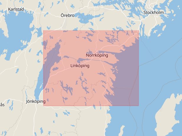 Karta som med röd fyrkant ramar in Linköpingsvägen, Norrköping, Finspång, Mästermansgatan, Östergötlands län