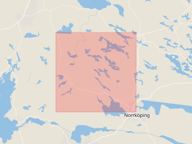Karta som med röd fyrkant ramar in Nyköpingsvägen, Åby, Norrköping, Finspång, Arkösundsvägen, Söderleden, Östergötlands län