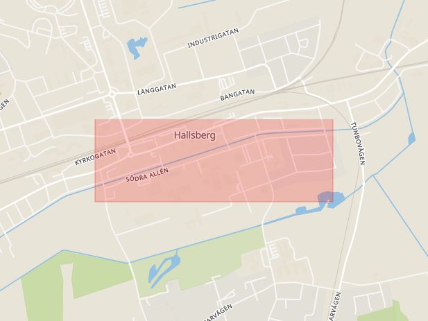 Karta som med röd fyrkant ramar in Södra Allén, Långängen, Hallsberg, Örebro län
