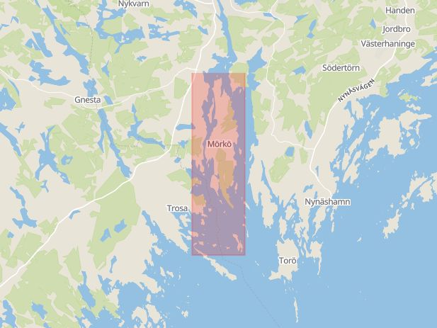Karta som med röd fyrkant ramar in Mörkö, Södertälje, Stockholms län
