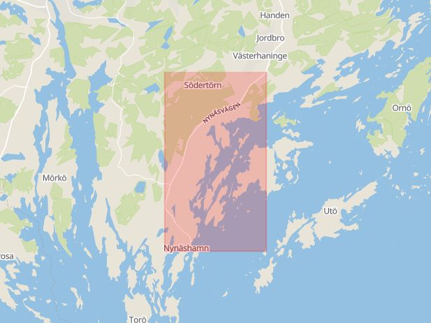 Karta som med röd fyrkant ramar in Nynäsvägen, Ösmo, Nynäshamn, Stockholms län