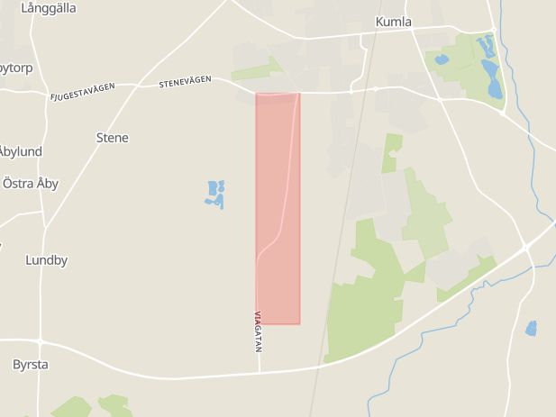 Karta som med röd fyrkant ramar in Viagatan, Kumla, Örebro län