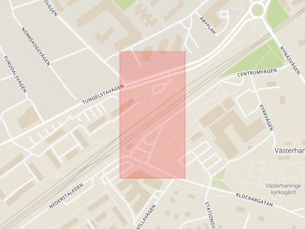 Karta som med röd fyrkant ramar in Västerhaninge, Jordbro Station, Haninge, Stockholms län