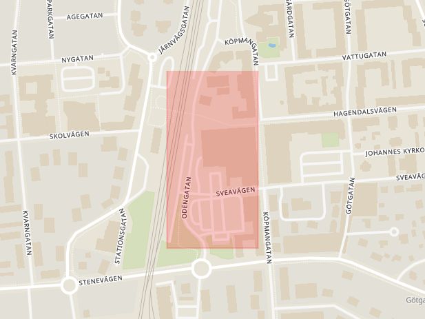 Karta som med röd fyrkant ramar in Ica Maxi, Kumla, Örebro län
