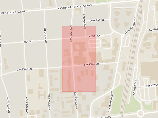 Karta som med röd fyrkant ramar in Folkets Hus, Kumla, Örebro län