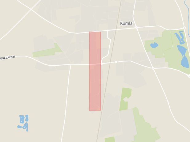Karta som med röd fyrkant ramar in Kvarngatan, Kumla, Örebro län