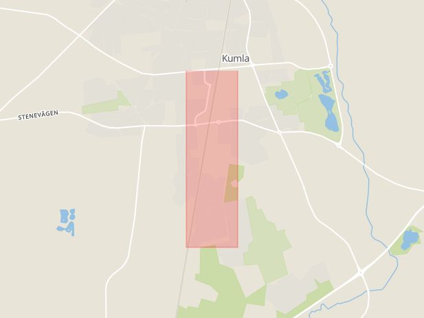 Karta som med röd fyrkant ramar in Köpmangatan, Kumla, Örebro län