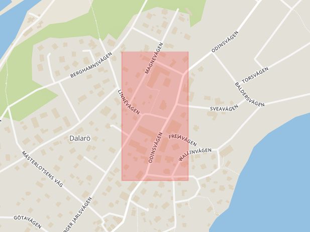 Karta som med röd fyrkant ramar in Dalarö Torg, Haninge, Stockholms län