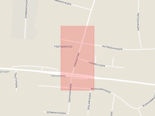 Karta som visar ungefär var händelsen Olaga intrång: En man är gripen misstänkt för olaga intrång alternativt stöld genom inbrott efter att han ska ha brutit sig in i en fastighet i Hampetorp. inträffat