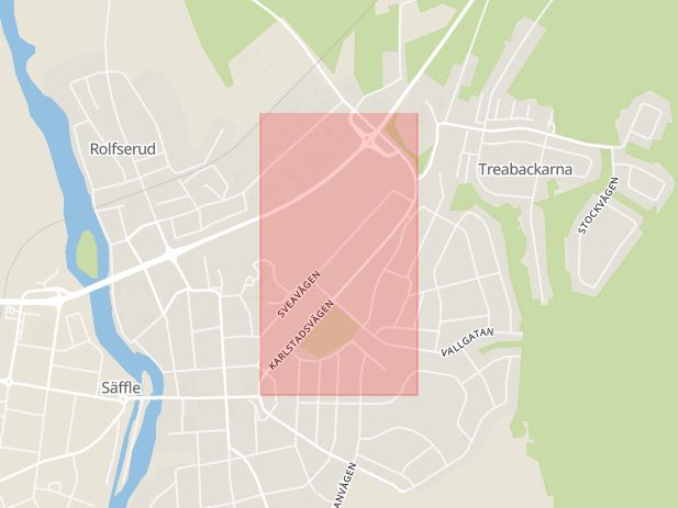 Karta som med röd fyrkant ramar in Karlstad, Säffle, Värmlands län