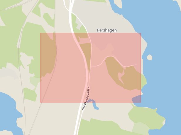Karta som med röd fyrkant ramar in Pershagen, Södertälje, Stockholms län