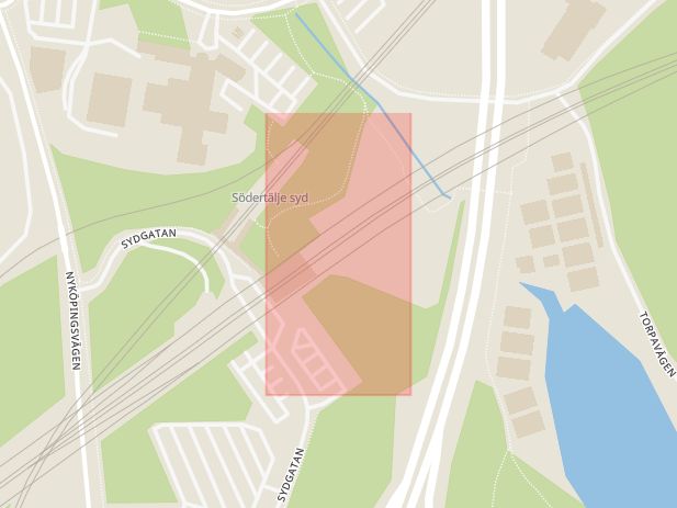 Karta som med röd fyrkant ramar in Trafikplats Saltskog, Södertälje Syd, Södertälje, Stockholms län