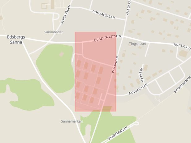 Karta som med röd fyrkant ramar in Ekhagagatan, Fjugesta, Lekeberg, Örebro län