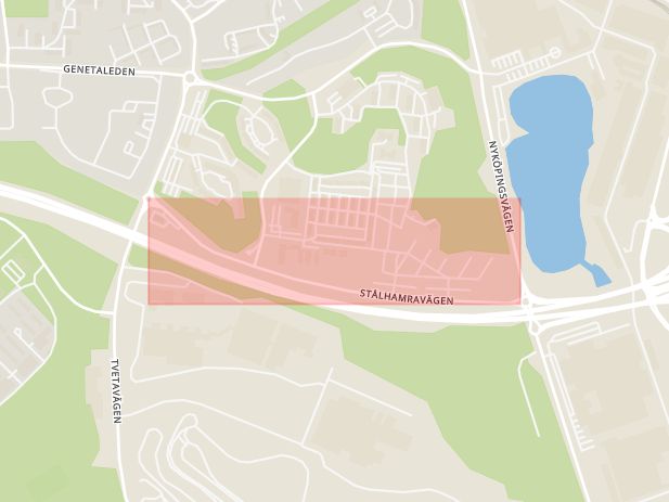 Karta som med röd fyrkant ramar in Stålhamravägen, Södertälje, Stockholms län