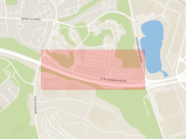 Karta som med röd fyrkant ramar in Stålhamravägen, Södertälje, Stockholms län