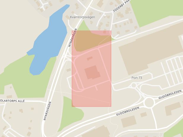 Karta som med röd fyrkant ramar in Nynäsvägen, Vitsåvägen, Västerhaninge, Haninge, Stockholms län