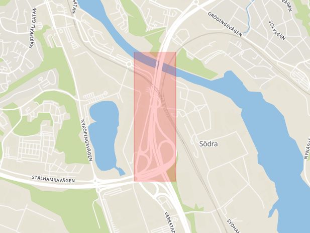 Karta som med röd fyrkant ramar in Motorvägsbron, Södertälje, Stockholms län