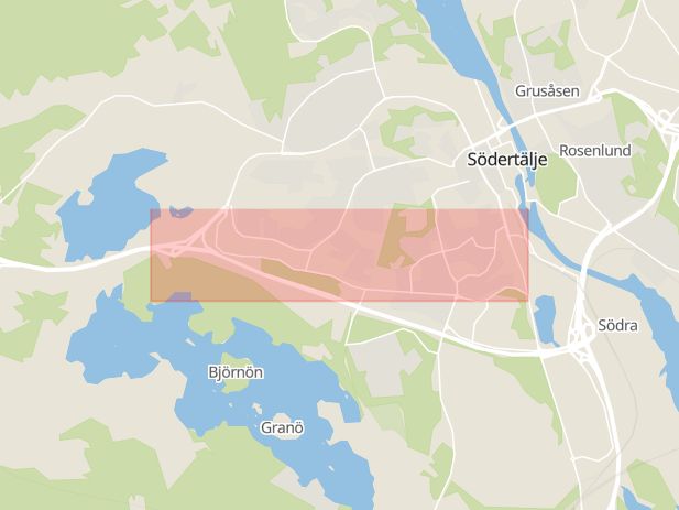 Karta som med röd fyrkant ramar in Genetaleden, Södertälje, Stockholms län
