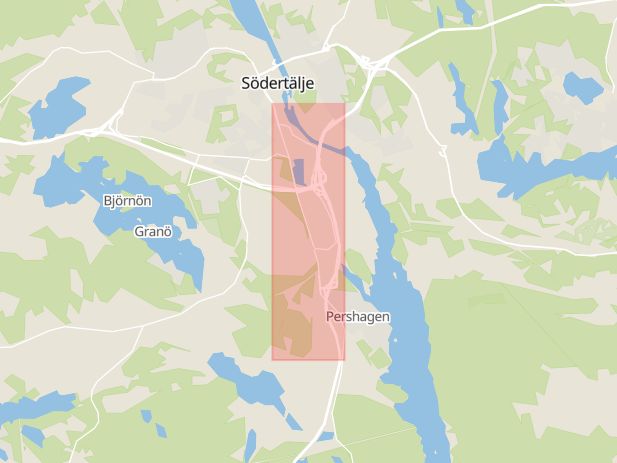 Karta som med röd fyrkant ramar in Nyköpingsvägen, Södertälje, Stockholms län