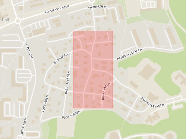 Karta som med röd fyrkant ramar in Blombacka, Södertälje, Stockholms län