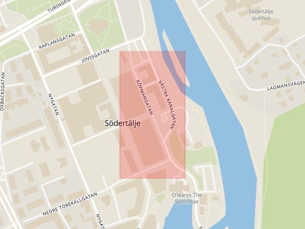 Karta som med röd fyrkant ramar in Köpmangatan, Södertälje, Stockholms län