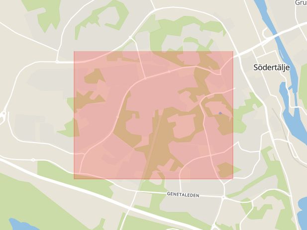 Karta som med röd fyrkant ramar in Holmfastvägen, Södertälje, Stockholms län