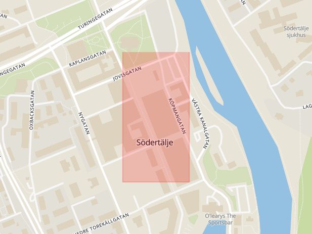 Karta som med röd fyrkant ramar in Storgatan, Södertälje Centrum, Södertälje, Stockholms län