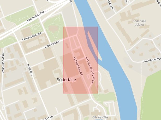 Karta som med röd fyrkant ramar in Kanalgränd, Södertälje, Stockholms län